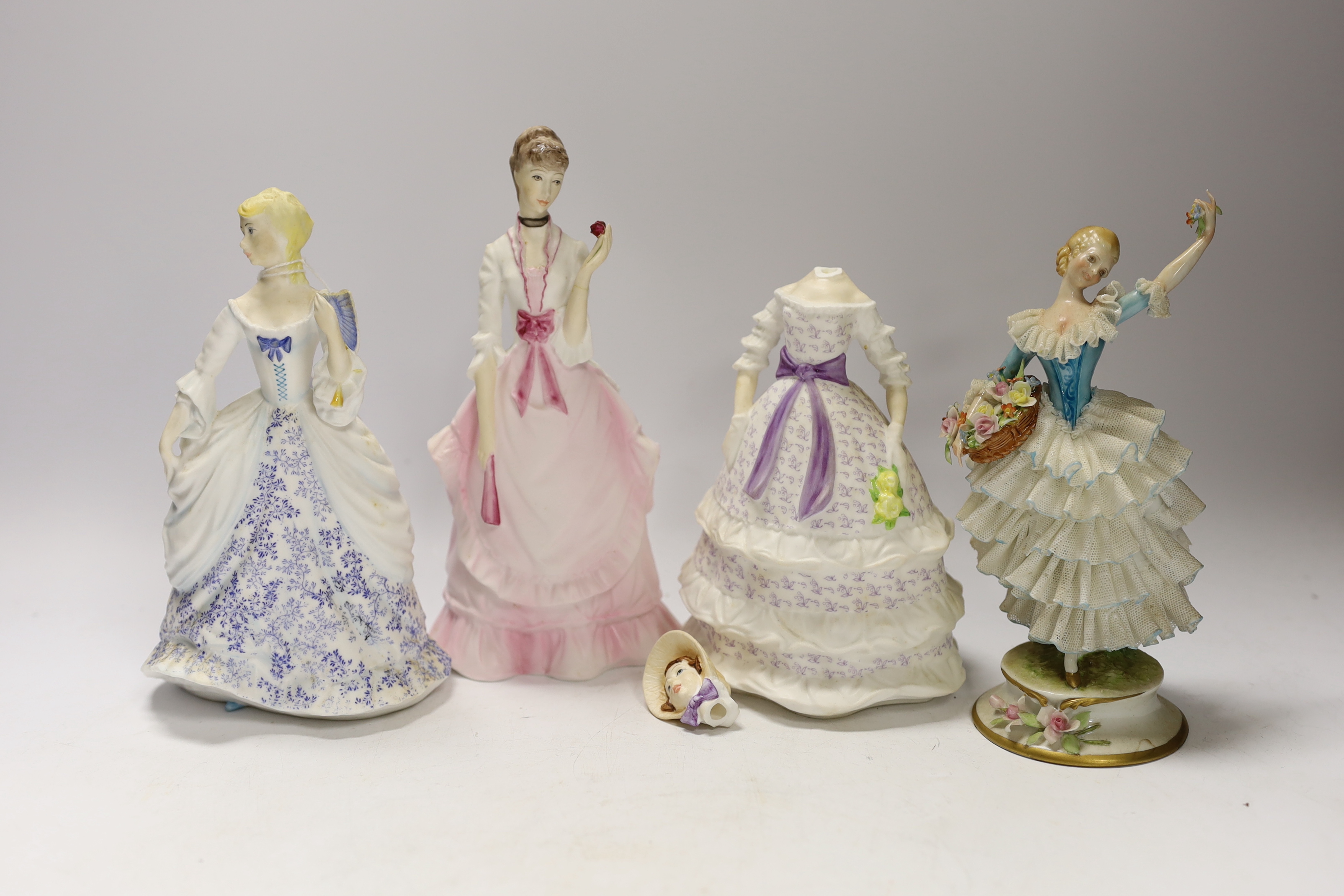 Two Doulton figures, three Worcester figures, Goebel figures and a continental figure